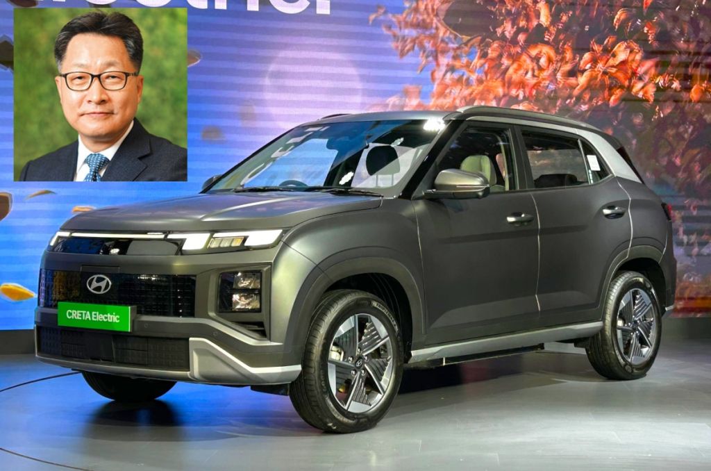 Hyundai India MD Unsoo Kim with Hyundai Creta Electric at Auto Expo 2025